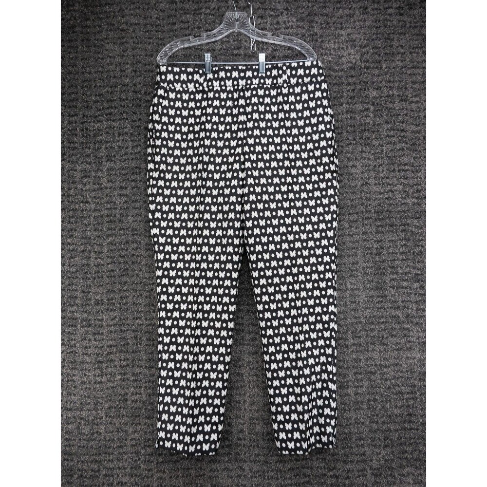 Talbots Pants Womens 12 White Black Dot Butterfly Print Hampshire Ankle NWT